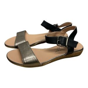 Eric Michael Black-pewter Leather Sandals Size 40 Minimalist Comfort Colorblock